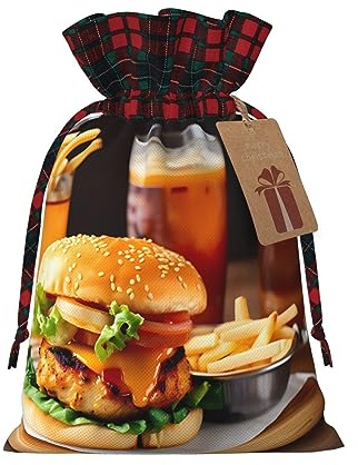 MDATT Chicken Leg Burger Drink Drawstring Gift Bags,5 X 7 Inch Goodie Bags For Wedding Party,Christmas Birthday Halloween Decor