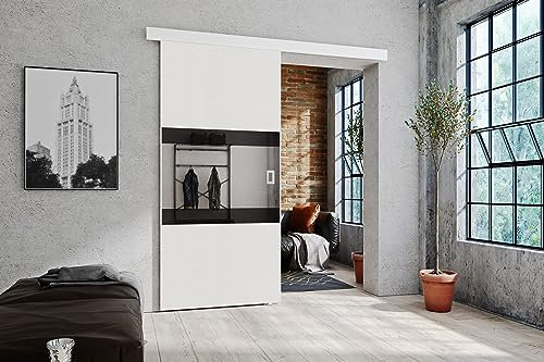 KIER FURNITURE Schiebetüren LUMBA – Schiebetür Komplettset Schiene Komplettset Mit Tür – Zimmertüren Mit Zarge Komplett - B106xH205xT1,6 cm - Weiß