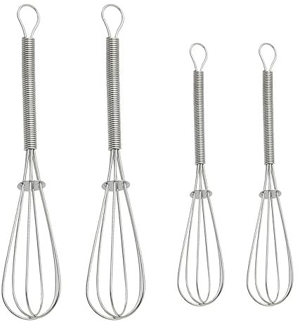 LMOGWL 4 piezas Mini Batidora de Cocina de Acero Inoxidable, Batidora Portátil de Mano, Batidora de Seda Gruesa, Batidora de Mano para Cocinar, Mezclar, Huevos, Salsas, Grande 2/Pequeña 2 (Plateada)