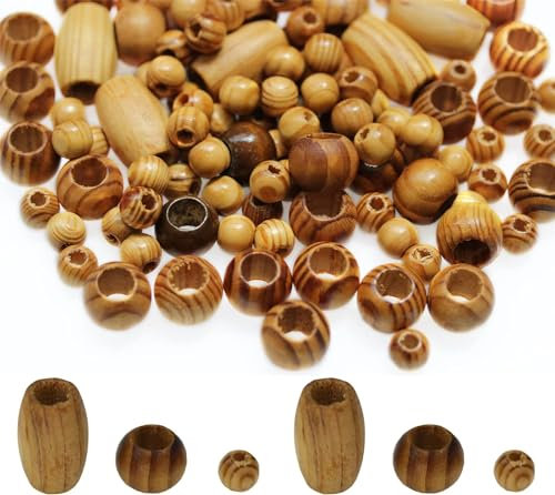 180stk Holzperlen mit großem Loch, Basicon Natürliche Holzperlen Zum Auffädeln Holzkugel Abstandshalter Perlen Holzperlen Spacer Perlen Bastelnperlen für DIY Schmuck Herstellung, 12mm/20mm/20 * 30mm