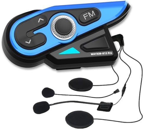 WAYXIN R15pro Motorrad Headset Intercom Helm Headset für bis zu 6 Motorräder 1500M Wireless Kopfhörer mit HiFi/Musik Teilen/FM/AI Sprache Universal intercom Motorradfahren/Skifahren/Radfahren