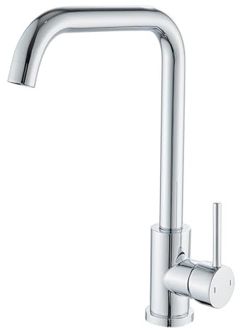 MAMHUN Mitigeur de Cuisine Chrome - Robinet Évier Grande Hauteur avec Poignée Unique Rotative 360° - Design Compact pour Espaces Restreints