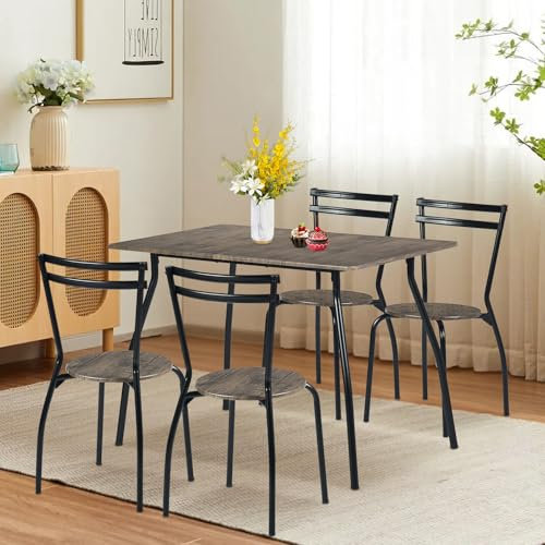 FURNITABLE Essgruppe 5-teilig,Esszimmergruppe Rechteckig Esstisch mit 4 Stühlen Set, Küchentisch-Set, Wohnzimmertisch Holztisch, Bistro-Set Sitzgruppe platzsparend, Braun+Schwarz