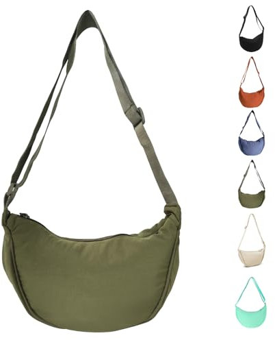Uwiyo Halbmond Tasche Damen Nylon Crossbody Moon Bag Hobo Halfmoon Bag Halbmond Umhängetasche Dumpling Schultertasche mit verstellbarem Gurt für Damen Mädchen (Armeegrün)