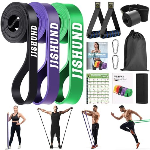 Fitnessbänder Set, Latex Widerstandsbänder in 3 Stärken mit Griffen Türanker Karabinern Schutzpolster Tragtasche, Resistance Bands Gymnastikband für Krafttraining Fitness Home Yoga