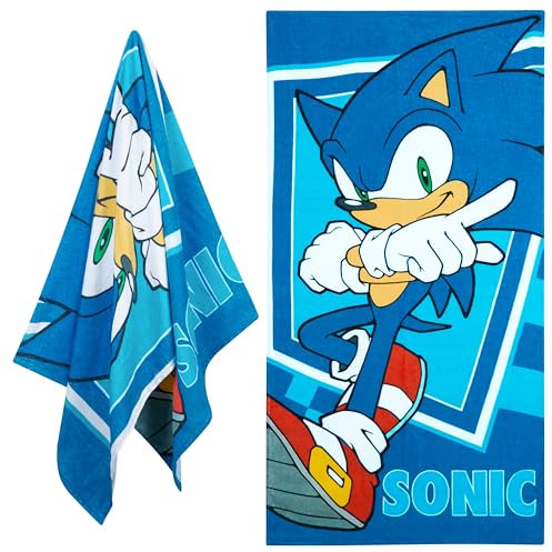 SONIC THE HEDGEHOG Handtuch Kinder Teenagers Badetuch Schnelltrocknend Strandtuch Baumwolle Duschtuch 70x140 cm für Schwimmen Baden Reise Zubehör (Blau, 70x140cm)