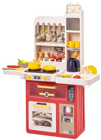 Baroni Toys Cucina Giocattolo Interattiva con Suoni Reali, Cucina con Forno, Fornelli, Microonde, Freezer e Lavabo, 47 Accessori Inclusi, Cucina Gioco Bambini e Bambine dai 3 ai 7 Anni, Altezza 88 cm