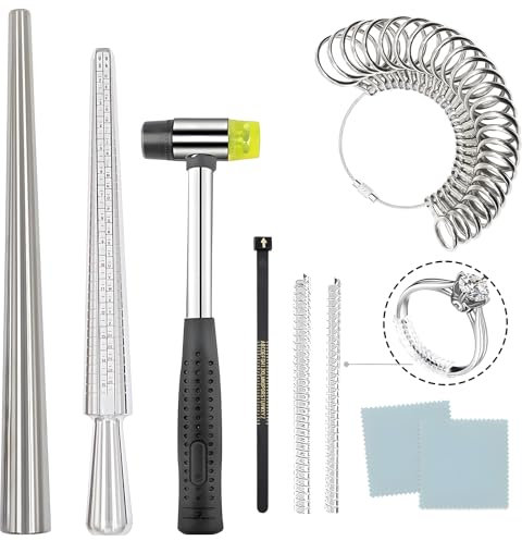 Ring Sizer Mandrel UK Ring Making Tool Kit Ring Shaper Tool Fix Bent Rings Metal Size Measuring Repair Kit with Jewelry Mallet