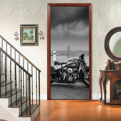 3D Türaufkleber Türtapete Selbstklebend Türposter Motorrad Motorrad 90 X 200 Cm Türfolie Poster Tapete Fototapete Wasserdichte Abnehmbare Tapete Vinyl Tür Aufkleber Innentür Schlafzimmer Badezimmer