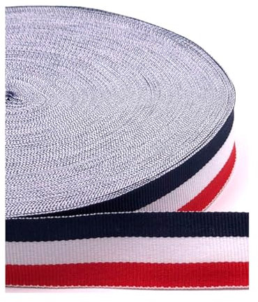 AFEUZHE 10M Gestreiftes Band Nylonband Nähen Gurtband,Rot Weiß Dunkelblau Dekoband Webband Hutband (Rot Weiß Dunkelblau, 10M X 25MM)