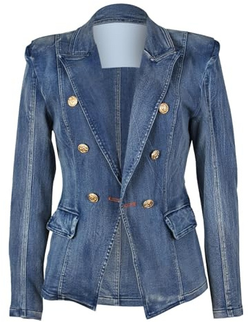 FGUUTYM Blazer Damen Elegant - Langarm Jeansblazer Sakko Revers Jeans Jacke Denim Jeanshemd Freizeitjacke Büro Jacke Kurz Mantel Anzüge Bolero Jacke Übergangsjacke Frühling Jeansbluse Dünne Jacke