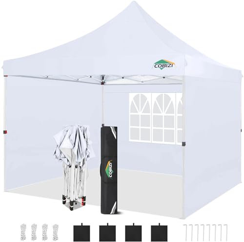 COBIZI Gazebo 3x3 Pieghevole Impermeabile con 3 Parti Laterali, UV 50+ Gazebo da Giardino Tenda Padiglione Pop up con 4 Sacchi di Sabbia, per Campeggio, Festival, Feste
