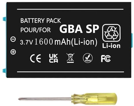 Battery for Gameboy Advance SP, 1600mAh Replacement Inner Battery Pack for Nintendo Game Boy Advance SP (GBA SP) Game Console AGS 001, AGS 003 with Screwdriver