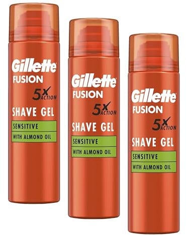 Gillette Fusion5 Ultra Sensitive Shaving Gel for Men, 200 ml, Soothes & Protects Sensitive Skin Leaving It Clean & Comfortable (Pack of 3)