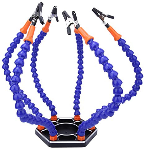 6 Flexible Arms Soldering Third Hand, Helping Clamp Tool with PCB Holder Stand, 360° Rotatable Clips for Craft, Soldering, Electronics, Aluminum Alloy Base, Wrench Included