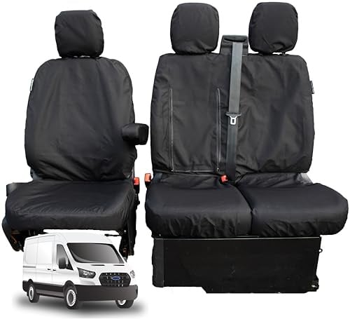 PRIMUS SEAT COVERS Sitzbezüge für Ford Transit Mk 8 Fahrer- und Doppel-Beifahrersitze, passgenau, wasserdicht, strapazierfähig, schwarz, für LKW, Fahrzeugzubehör