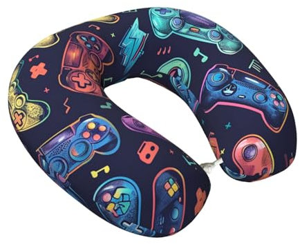 Mexpekil Reisekissen, bunt, Game-Controller, Nackenkissen für Reisen, Flugzeug, Auto, Büro, Nackenstütze aus Memory-Schaum