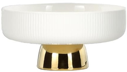EEYZD Bol Fruits en céramique,Corbeille Fruits Ronde sur piédestal doré,Plat Fruits décoratif comptoir Cuisine Moderne,Plateau Fruits pour présentation Desserts Salade,Blanc,8in