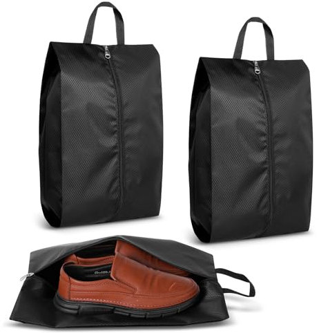 Romon Sac a Chaussures Voyage, Sac à Chaussures Imperméable à l'eau, étanche à la Poussière, Sac à Chaussures en Tissu avec Fermeture éclair, 41 * 26cm, Noir(2 pièces)