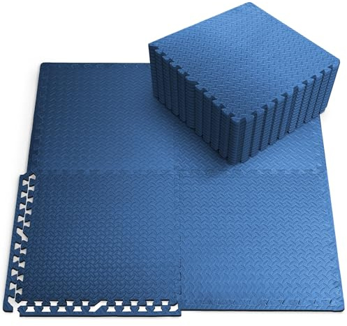 KAYMAN 28 Pack (60x60 cm) Gym Floor Nonslip Mats, Interlocking, EVA Foam Exercise Floor Tiles for Home Workouts, Studio, Weights, Exercise and Yoga, Blue, 108 sq ft