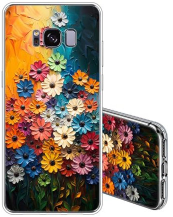 JEZSTHAI Hülle für Samsung Galaxy S8+ / S8 Plus Silikon Transparente Handyhülle,Stoßfeste Kratzfeste Anti-Gelb Weiche Dünne TPU Rückseite Schutzhülle für Damen,Margeriten Blumen