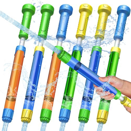 Lot de 6 pistolets à eau pour enfants de 32 cm - Avec pieds de 8 à 10 m - Grande portée - Kit coloré pour garçons et filles - Jouet de plage