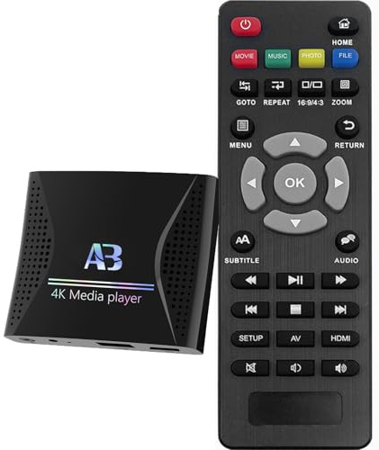 Lettore multimediale digitale 4K Ultra HD per unità USB e schede microSD, con HDMI e analogico AV, segnaletica digitale, con riproduzione automatica, ripresa e looping per video H.265, musica e foto