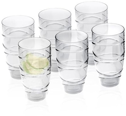 Taylor & Brown Set of 6 Plastic Tumblers 550ml Acrylic Tumbler Glasses with Swirl Design, Stackable Re-usable Plastic Glasses for Garden, Picnics, Camping, BBQs, Parties (6 Pack - Clear)