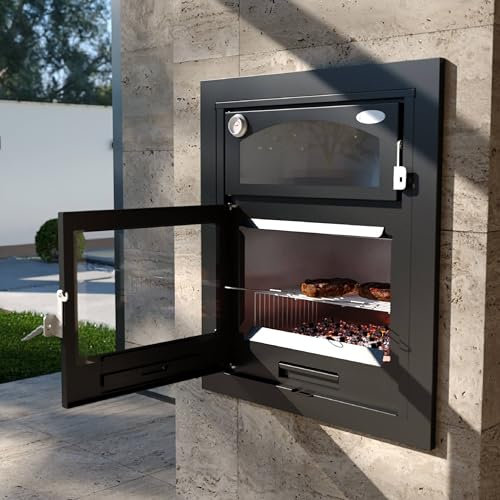 EIDER BIOMASA - Insert Aprilia - Insertable de Leña y Carbón con Horno y Barbacoa 13.1 kW - 89.3x50x73.5 cm - Calienta hasta 225 m³ - Eficiencia Clase A - Gran Capacidad, Amplia visión y Acero INOX