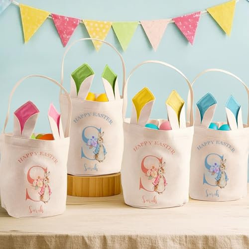 Osterkorb Personalisiert mit Namen - Ostertüte zum Befüllen - Ostertasche Personalisiert mit Hasenohren Ostern Deko Personalislerte Ostergeschenke