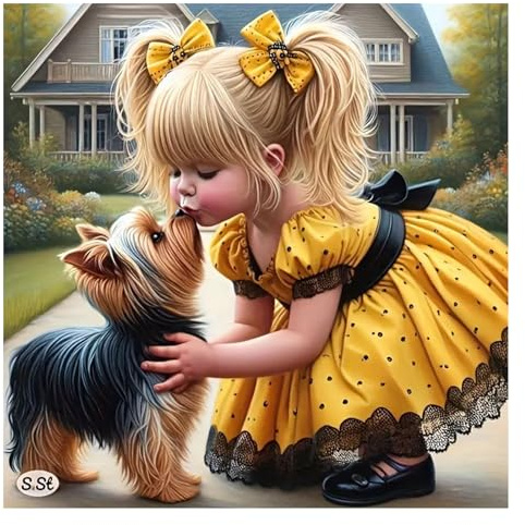 GLIDIAM Diamond Painting Hund Yorkshire Kuss, Diamant Malerei Bilder Tiere Hund, 30x30cm DIY Full Drill Basteln Erwachsene, Mosaik Stickerei Kreuzstich Geschenk für Wanddeko Wohnzimmer Schlafzimmer