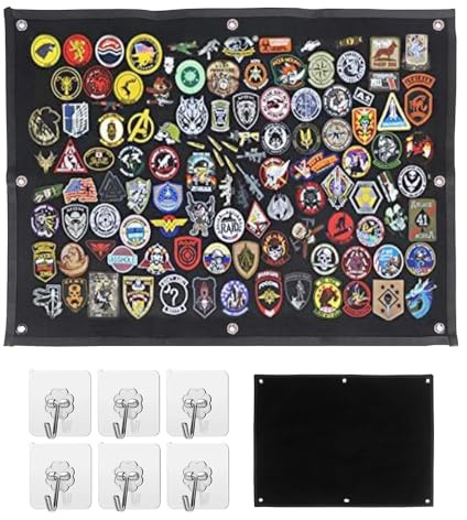 SKIKHN Kletttafel Patches Klett,110×70CM Klettwand Mit Ösen,Patch Wand Faltbar,Wand Klettfläche Klettmatte,Patches Klett Wands Klettfläche,für Abzeichen,Aufnäher,Militär Patch Aufhängung Schwarz