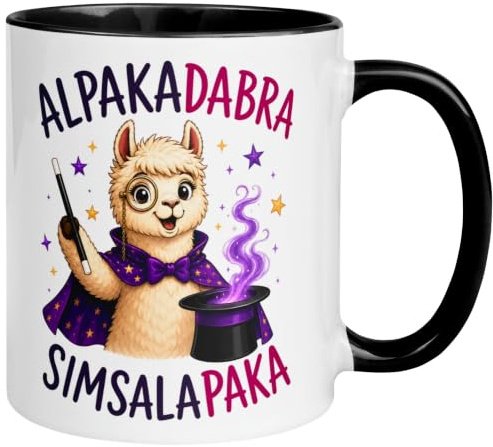 Alpaka Geschenk Tasse mit Spruch | Alpakadabra und Simsalapaka | Zauberei | Magie Fantasy Fantasie Zauberhut Zaubershow Zauberfans Zauberschule