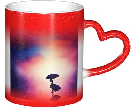PKTTECRFPK Funny Anime Lovers Heat Changing Coffee Mugs, 11 Oz Ceramic Mug, Color Changing Coffee Cups with Heart-Shaped Handle - Valentine's Day, Birthday,Wedding, Gift