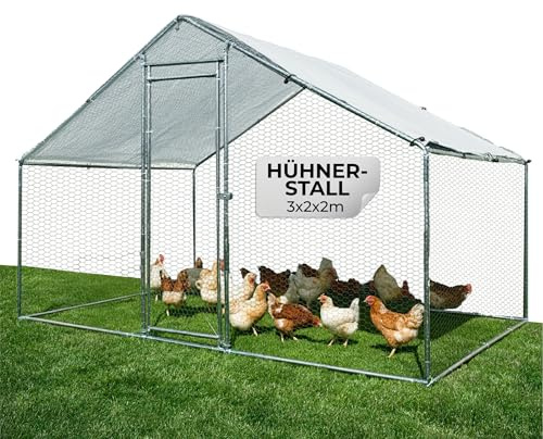 STREND PRO Hühnerstall aus Metall 6 m² 3x2x2m – Outdoor Freigehege für Hühner mit Sicherheitsschloss | Voliere | Hühnerkäfig | Gehege | Hühnerauslauf | Einfach zu montieren | Enten, Kaninchen, Gänse