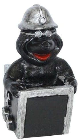 JS Garten Deko Maulwurf in Lore Höhe 25 cm Bergarbeiter mit Helm aus Kunststoff Gartenfigur aus Kunststoff