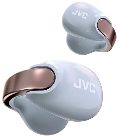 JVC nearphones Earcuff style Wireless earphones with shiny arch, Comfortable fit, Multipoint connection, Bluetooth 5.3, 24H Battery Life - HA-NP1T-AN (Pearl Edition Eternal Blue)