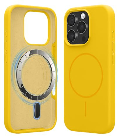 kwmobile Magnetic Silicone Case Compatible with Apple iPhone 16 Pro - Compatible with MagSafe - Shockproof, Anti-Slip Phone Cover - Radiant Yellow
