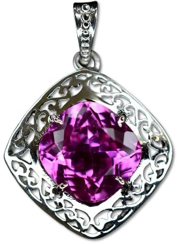 Gemsgrowth Pendentif tourmaline rose en argent sterling 925 véritable 35,60 carats carré coussin pendentif pour mariage anniversaire cadeau pour elle
