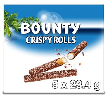 Bounty Coconut Milk Chocolate Crispy Biscuit Snack Bar Multipack 5x23.4g | Crispy Coconut Biscuit with Milk Chocolate Sweets Snacks, Perfect for Chocolate Treats, Tropical Rolled Wafer Dessert