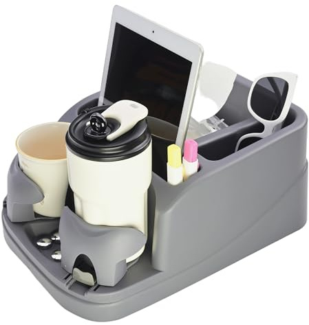 Keyiduid Center Console for Cars, Car Console Organizer with 2 Drink Holder, Console Adjustable Cup Holder for Trucks, Floor Console for Truck, Minivans, Suvs, Vehicle Organizer (Grey)