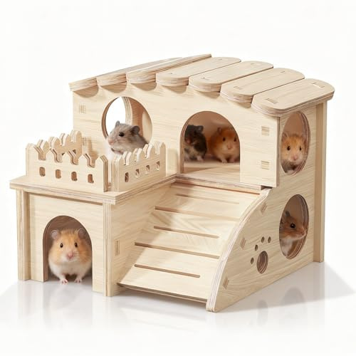 QingWing Casa de Madera Puente Hamster Casa de Madera para Hámster Pequeños | para Hámster Pequeños, Conejillos Escondite, Adecuado para Mascotas Pequeñas Agutíes Jerbos Conejos Etc