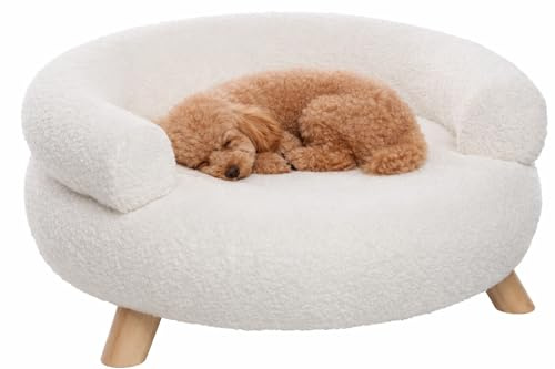 hundebett - katzenbett - Sofa - Deteno - rund - weiß - 54 x 54 x 27 cm - Textil und Holz - für kleine Hunde und Katzen - Holzfüße