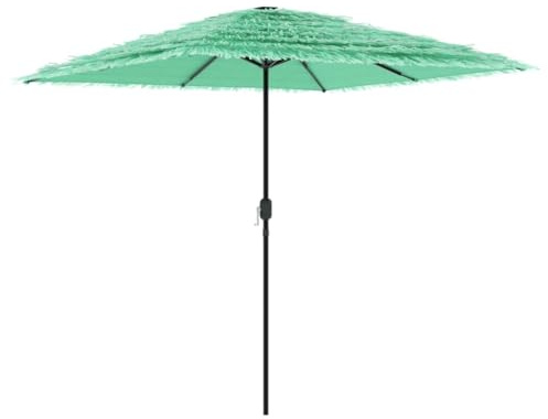 Yisssmeng Parasol avec mât en acier - 248 x 248 x 248 cm - Vert - Polyester résistant aux intempéries - Mécanisme à manivelle - Toit de paille à 8 couches - Parasol de jardin robuste pour terrasse