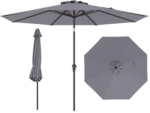 COSTWAY Garden Parasol, Waterproof Vented Top Patio Umbrella, Outdoor Sun Protection Market Table Canopy Umbrella for Lawn Terrace Beach Backyard BBQ (Grey+Black, 3m)