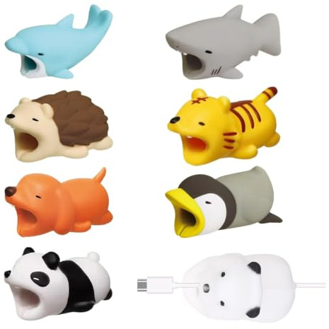 LKJAUOZ 8 Pezzi Protezione Cavo USB ad Animale, Protettori per Cavo Cellulare a Forma di Animali, in Plastica, per la maggior parte dei Telefoni, Proteggi Cavo Caricatore