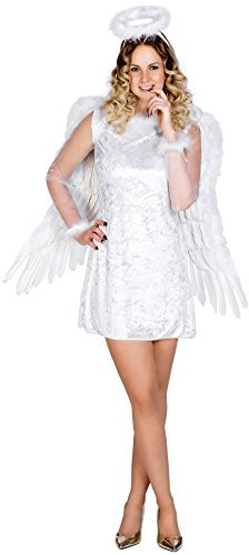 tectake dressforfun Frauenkostüm sexy Himmelsbotin | Kurzes, figurbetontes Kleid | Wundervolle Tüllärmel | Flauschiger Heiligenschein (M | Nr. 300247)
