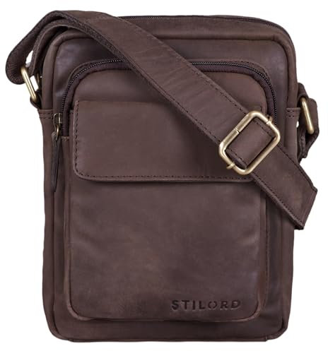 STILORD 'Jannis' Leder Umhängetasche Männer klein Vintage Messenger Bag Herren-Tasche Tablettasche für 9.7 Zoll iPad Schultertasche aus echtem Leder, Farbe:matt - dunkelbraun