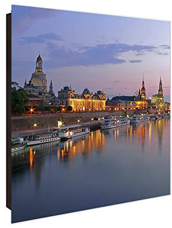 banjado® Großer Schlüsselkasten Glas/Schlüsselbox 30cm x 30cm mit 50 Haken - Motiv Dresden/Schlüsselkasten modern für Schlüsselaufbewahrung mit beschreibbarer, magnetischer Glastür