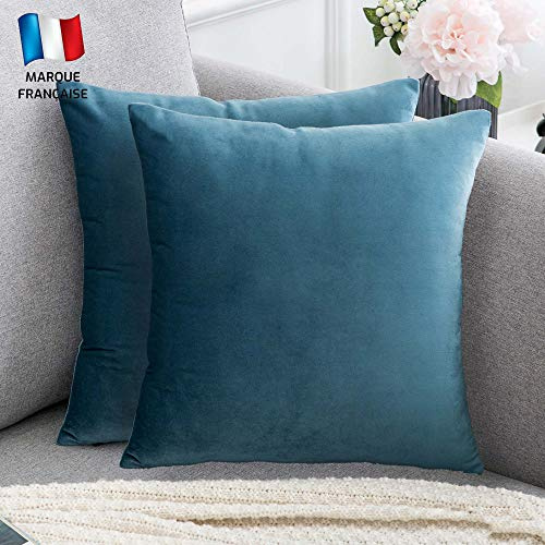 Douceur De Plumes 2er Set Blaugrün Samt 40x40 cm Kissenbezug, weicher und moderner rechteckiger Kissenbezug, skandinavisches Wohnzimmer Sofa Schlafzimmer Dekor (2 Blaugrün)